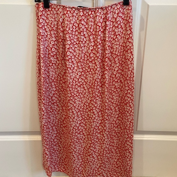 SOLD: Abercrombie Red Floral High Slit Midi Skirt - Picture 3 of 6